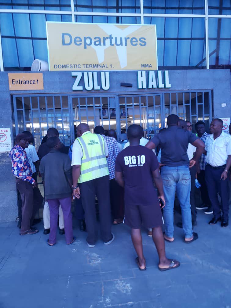 Adams Oshimhole blocks Lagos Airport terminal for missing his flight