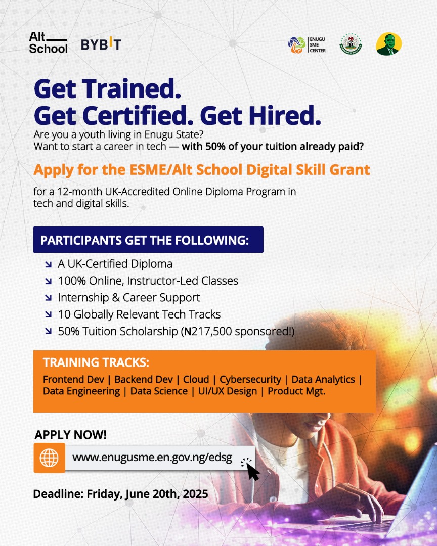 Enugu Launches 50% Tech Scholarship for Youths in Partnership with AltSchool Africa, Bybit