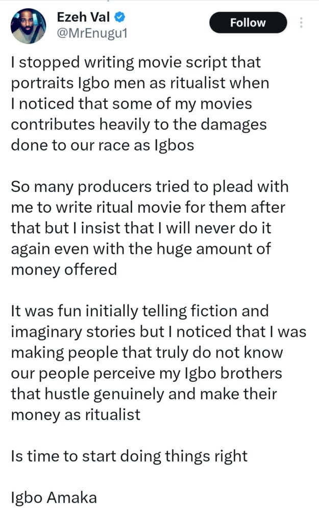 Why I Stopped Writing Scripts For Ritual Movies - Script Writer Reveals Bad Effects Of His Work