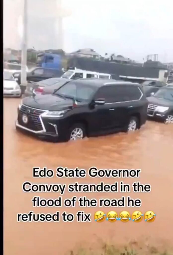 Residents mocks Gov Okpebholo as his convoy got trapped in the flood in Edo