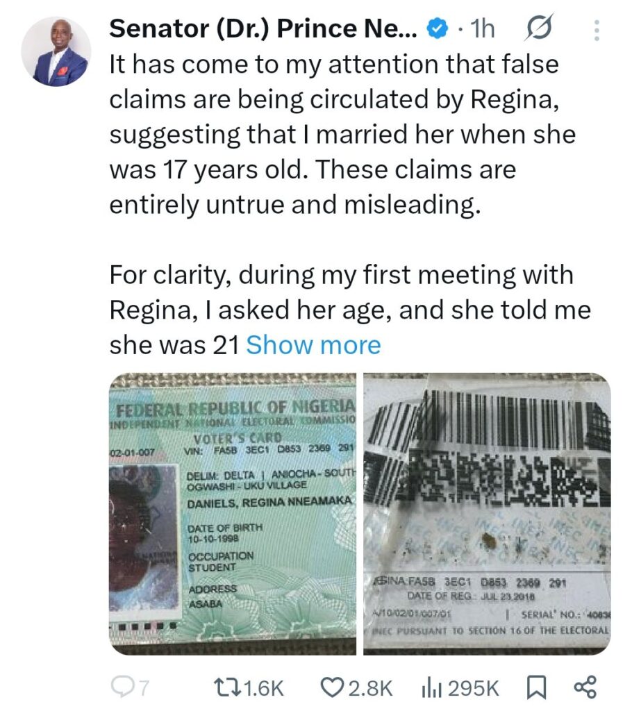 Ned Nwoko Reveals Regina Daniels' Actual Age Before He Married Her, Says She Was Not 17