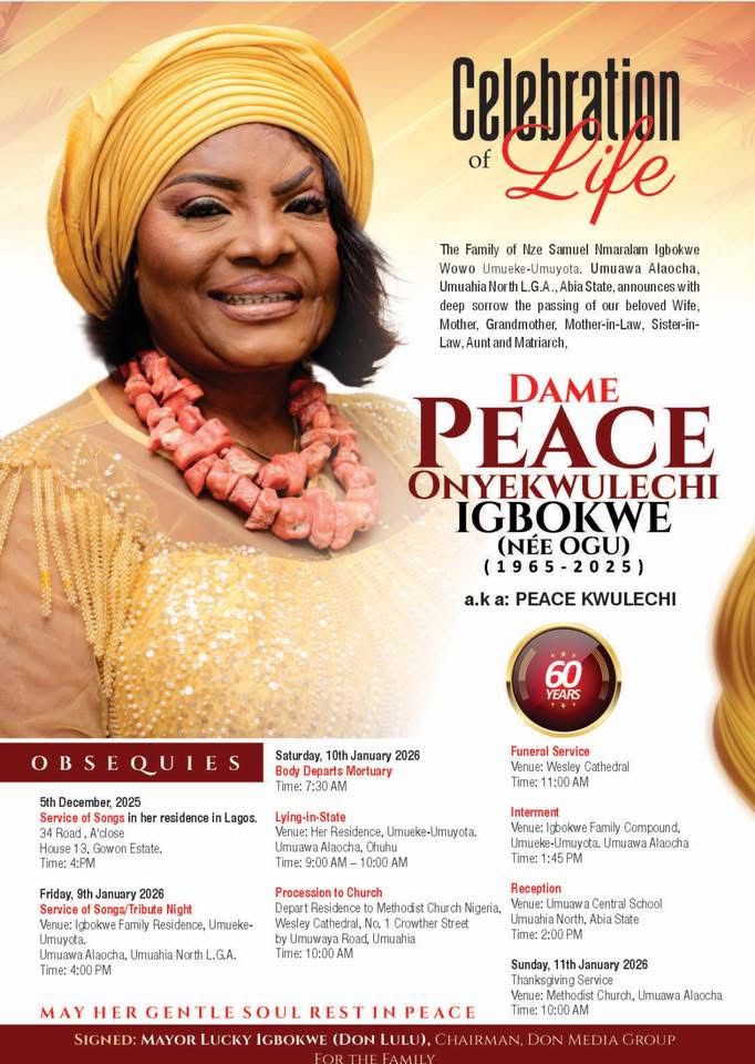 Igbokwe Family Commences Burial Preparations for Late Matriarch Late Dame Peace Igbokwe
